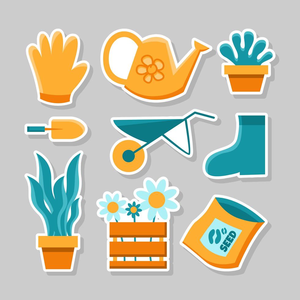 Simple Flat  Design For Gardening Sticker Pack Set vector