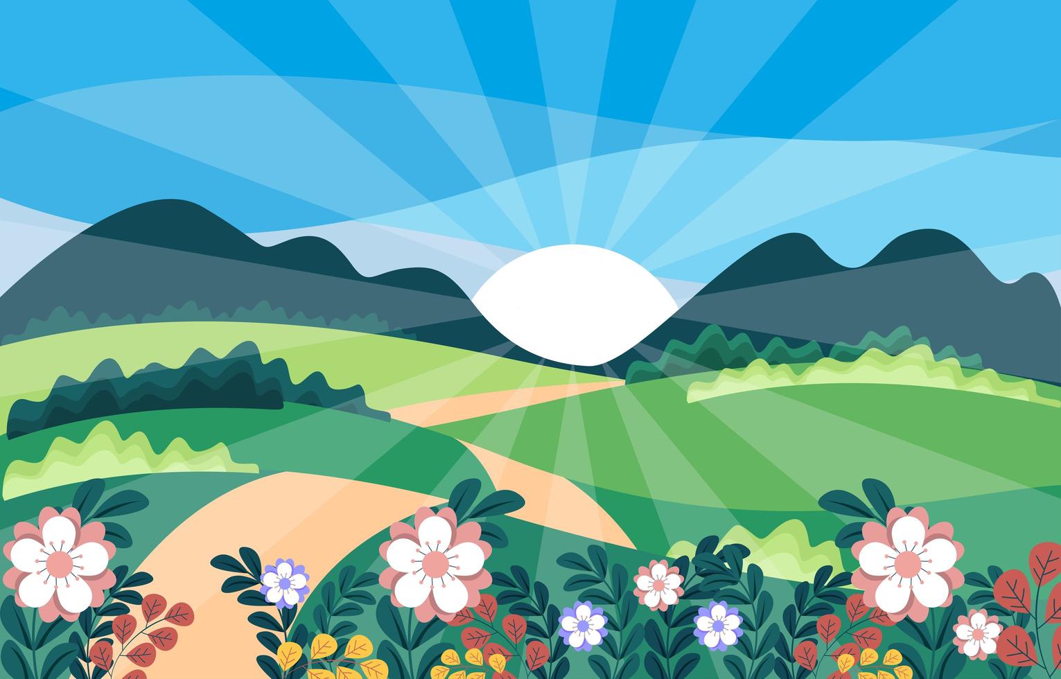 Spring Landscape View Vector Illustration