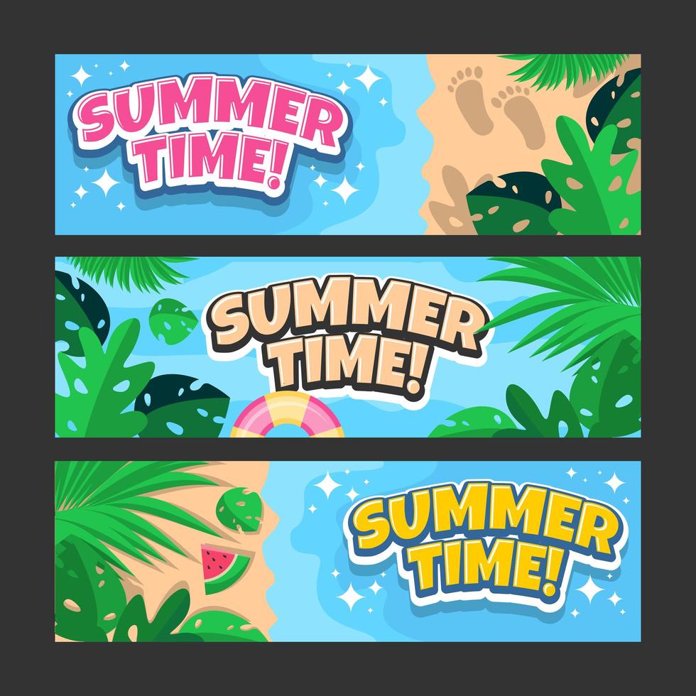 Summer Time Vector Banner Template Set