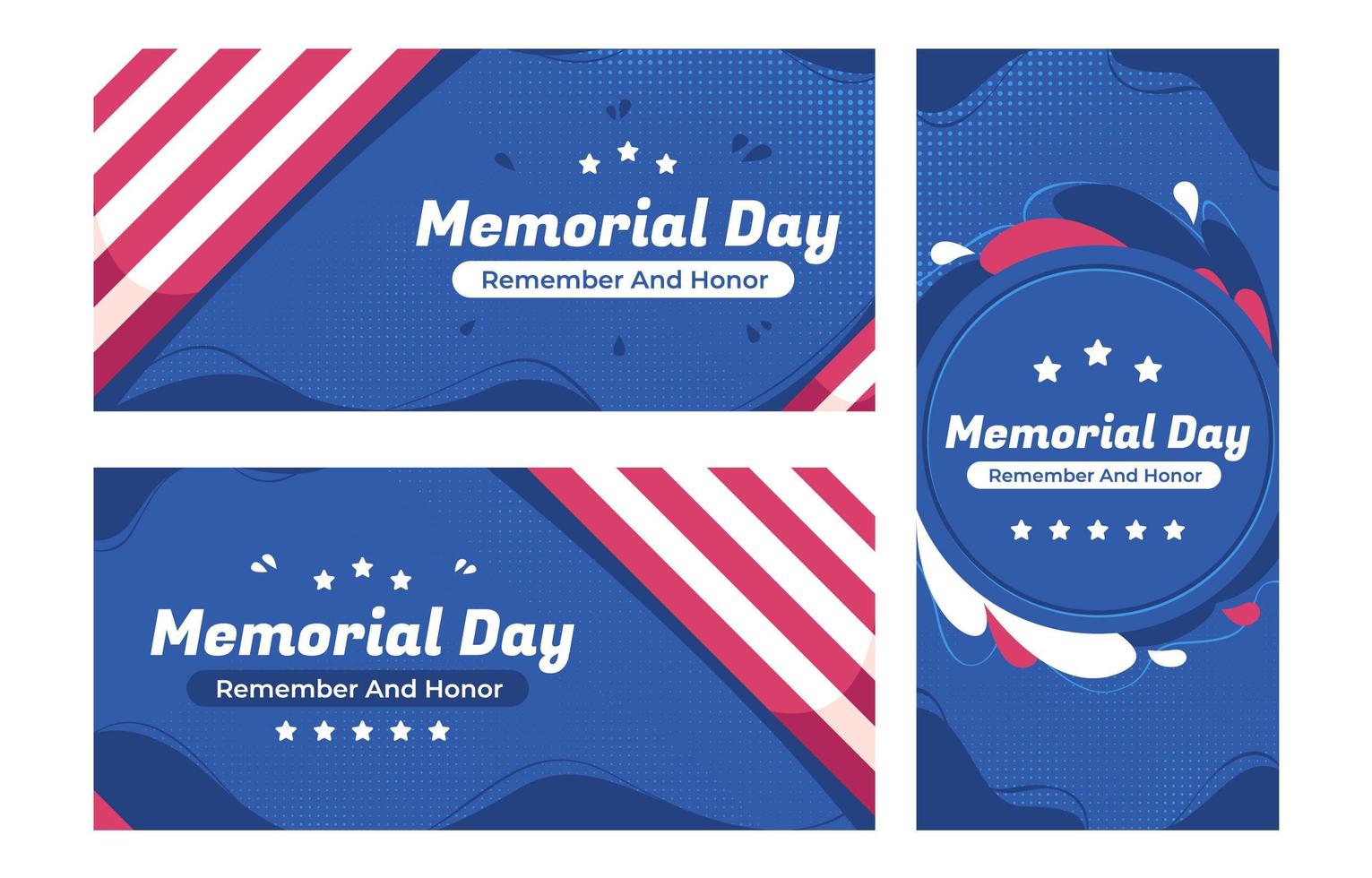 Memorial Day Banner Collection With American Flag Accent vector