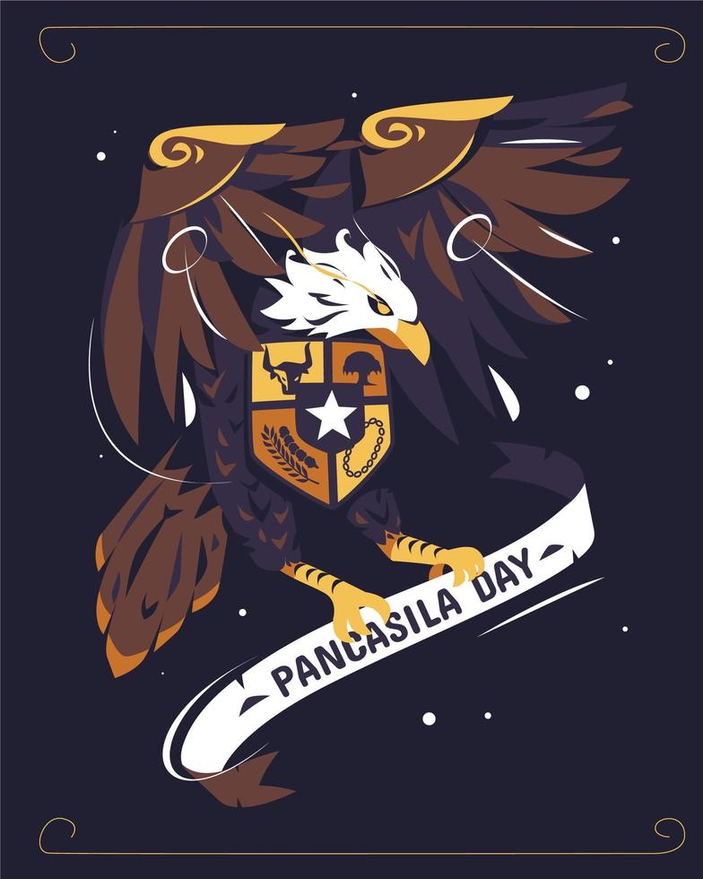 ilustración del día de pancasila con garuda sosteniendo la cinta vector