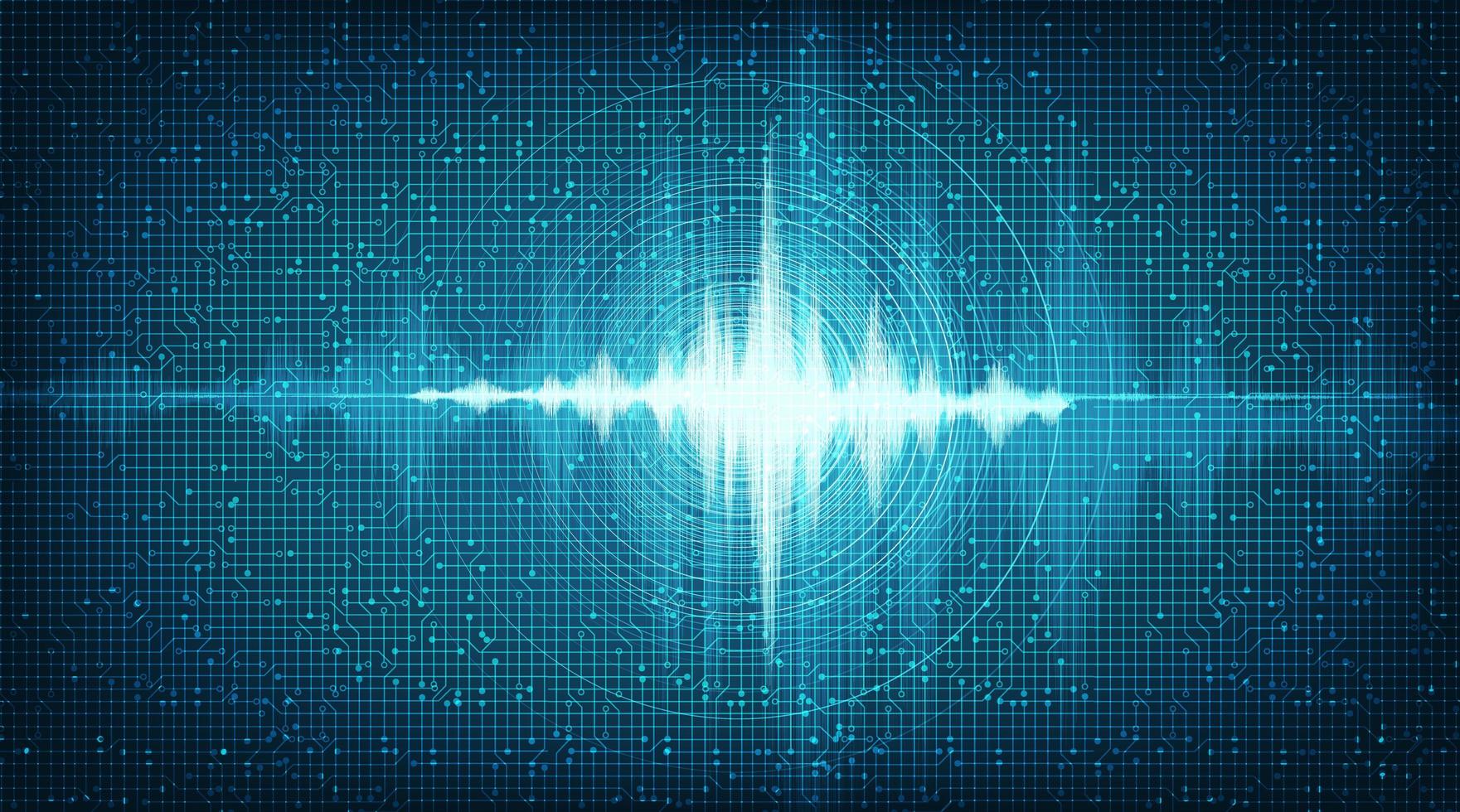 Hi-Tech Digital Sound Wave with Circle Vibration on Light Blue Background vector
