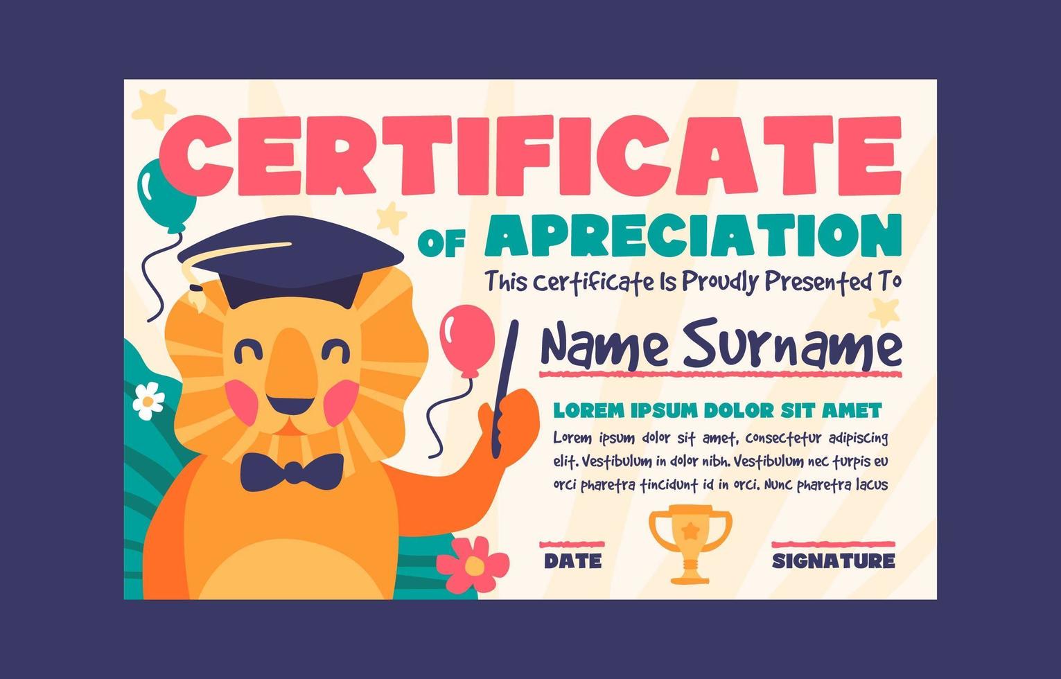 Certificate of Appreciation for Elementary School Children vector