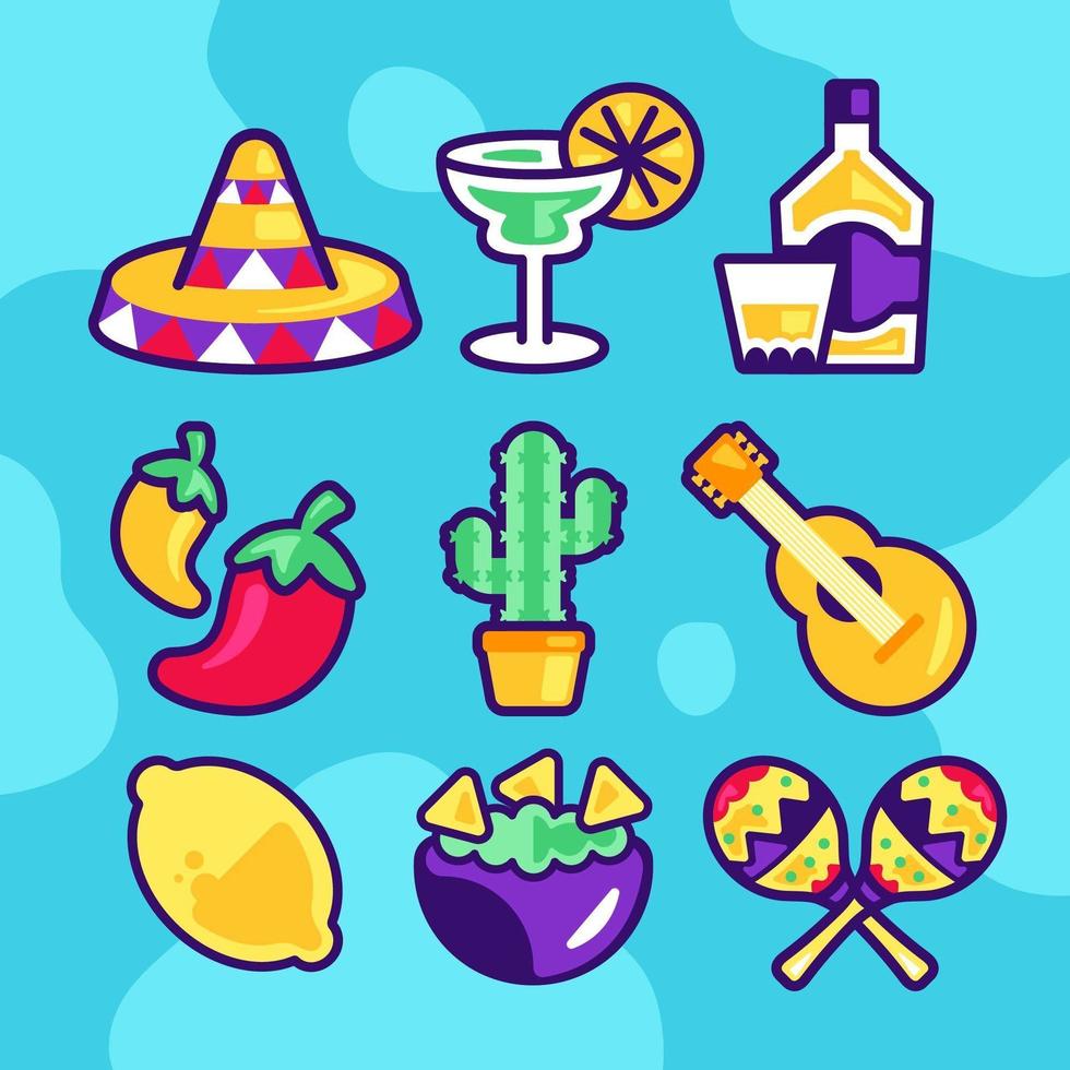 conjunto de iconos para el cinco de mayo vector