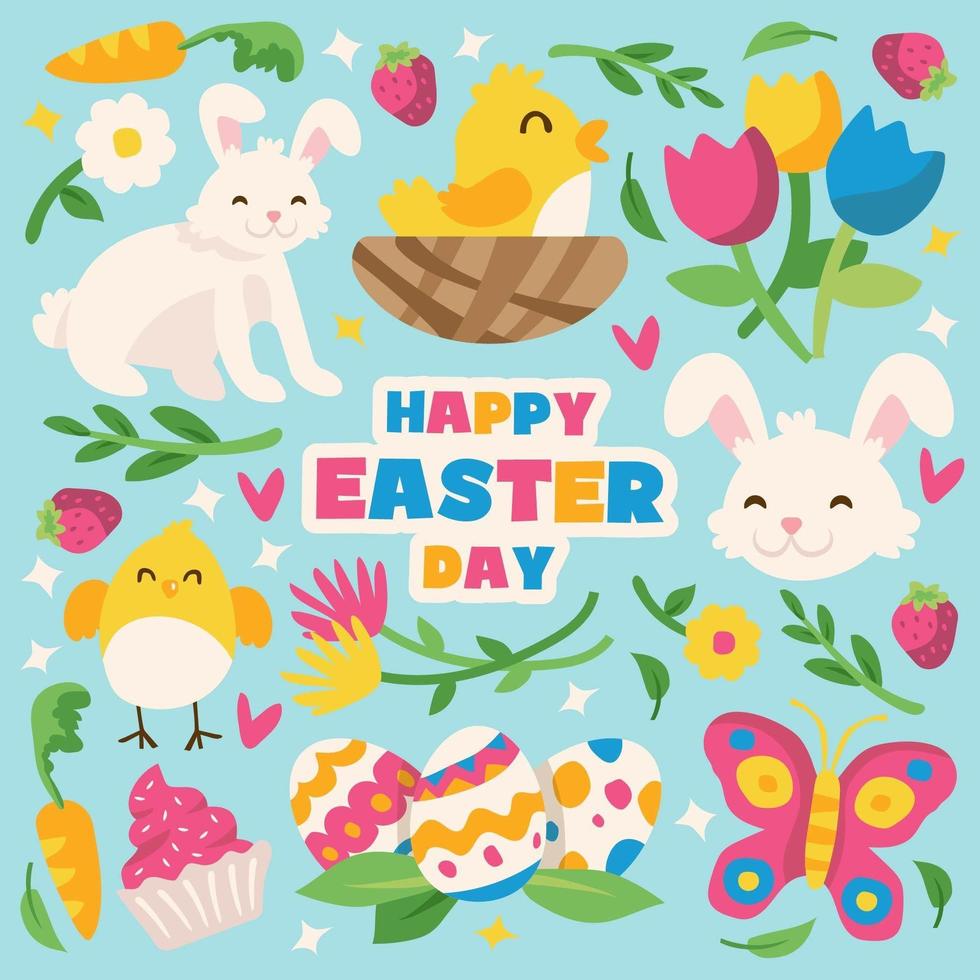 conjunto de iconos del día de pascua vector