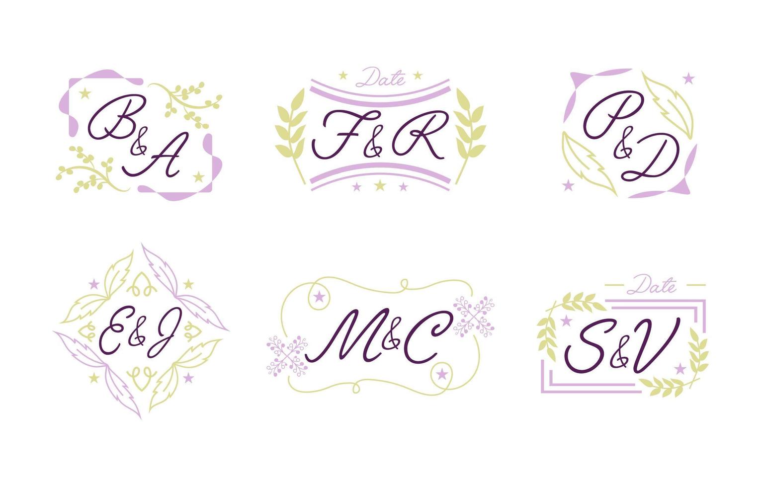 conjunto de logotipo de monograma de boda vector