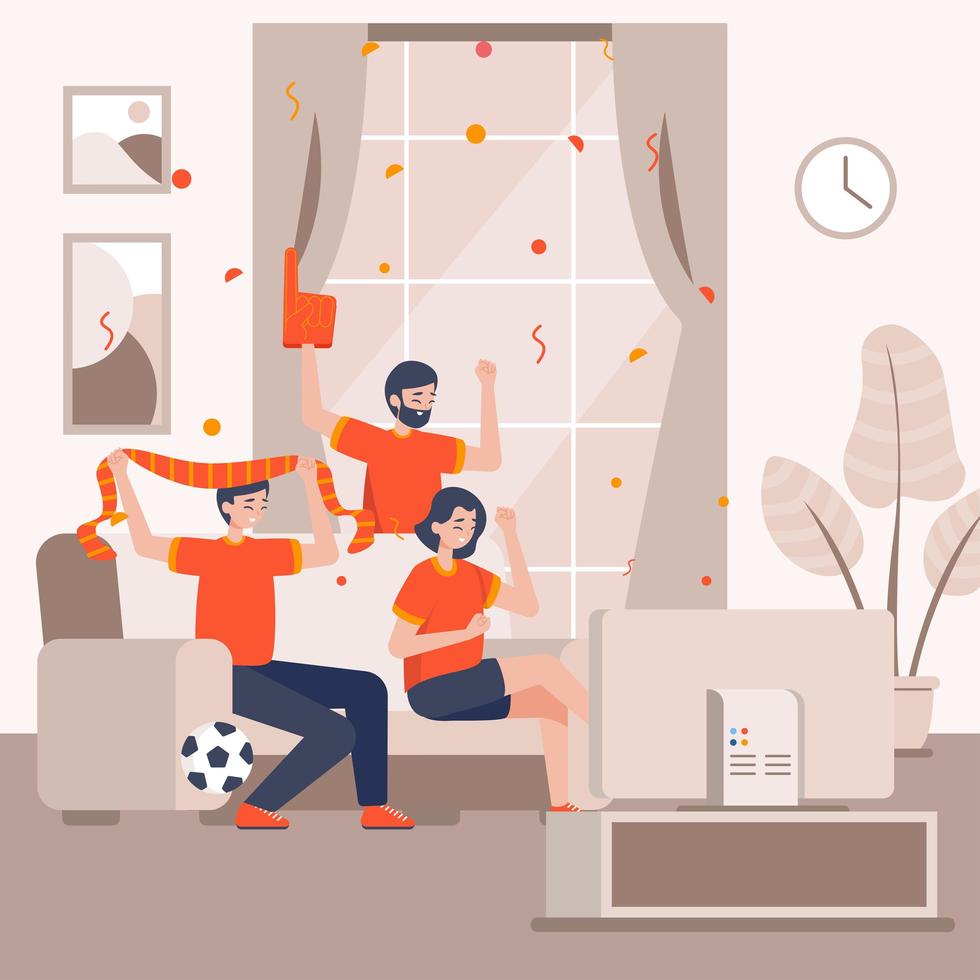 Three People Watching Soccer on Television vector