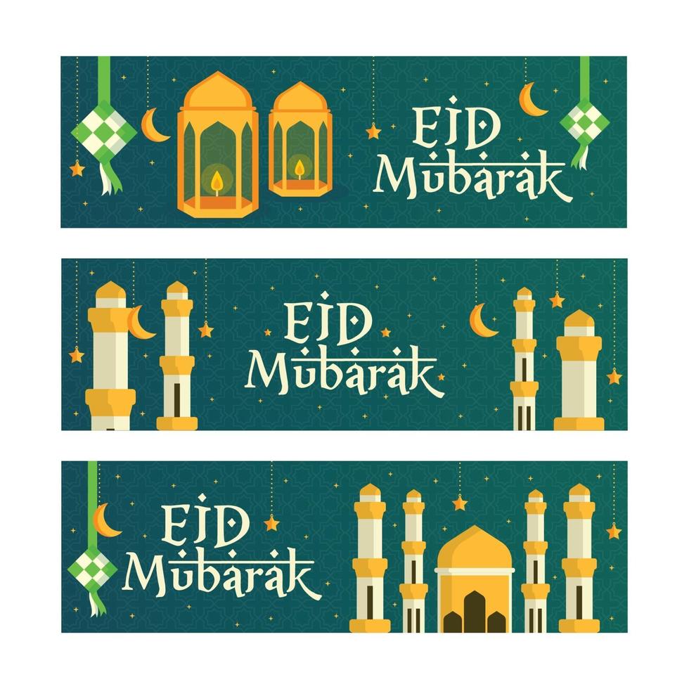 Eid Mubarak Greeting Banners Set vector