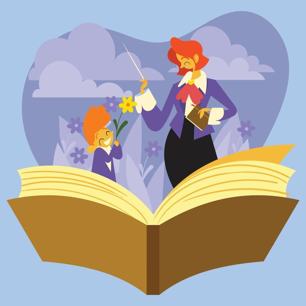 Student Give Flower to His Teacher vector