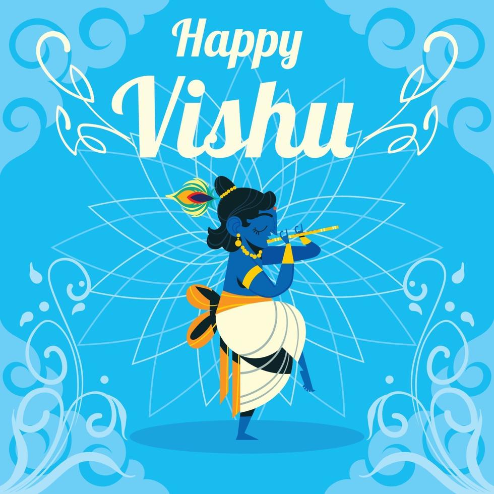Krishna Dancing at Vishu Day vector