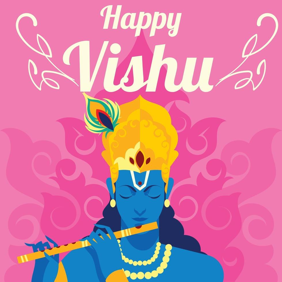 Vishu Day with Krisna playing flute vector