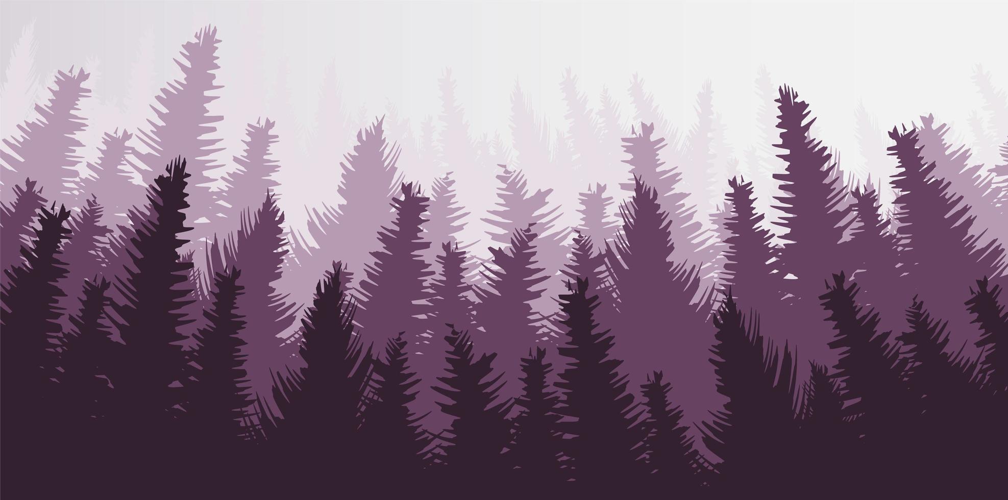 Vector Pine Forest, Foggy Landscape Design