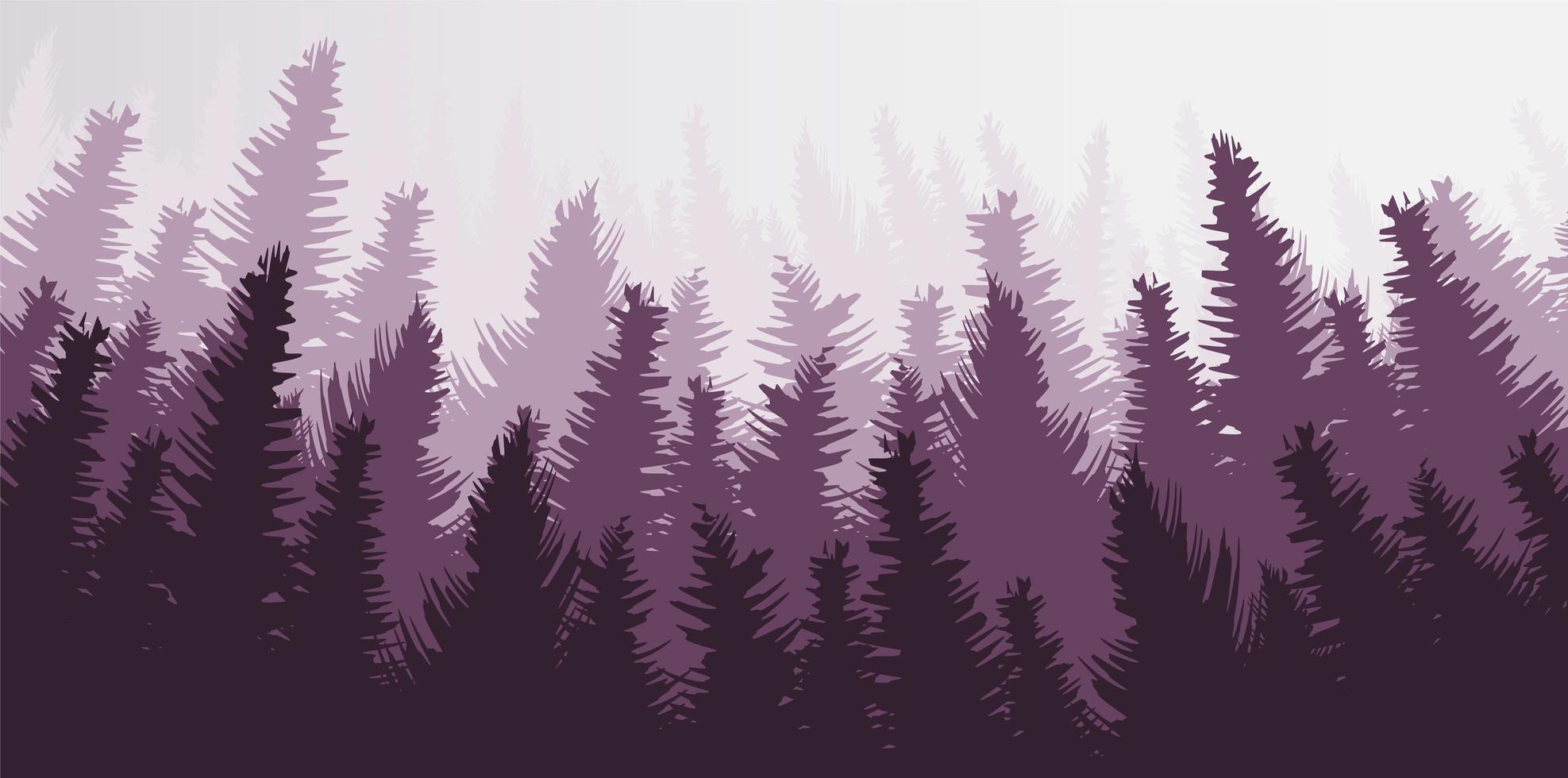 bosque de pinos de vector, diseño de paisaje brumoso vector