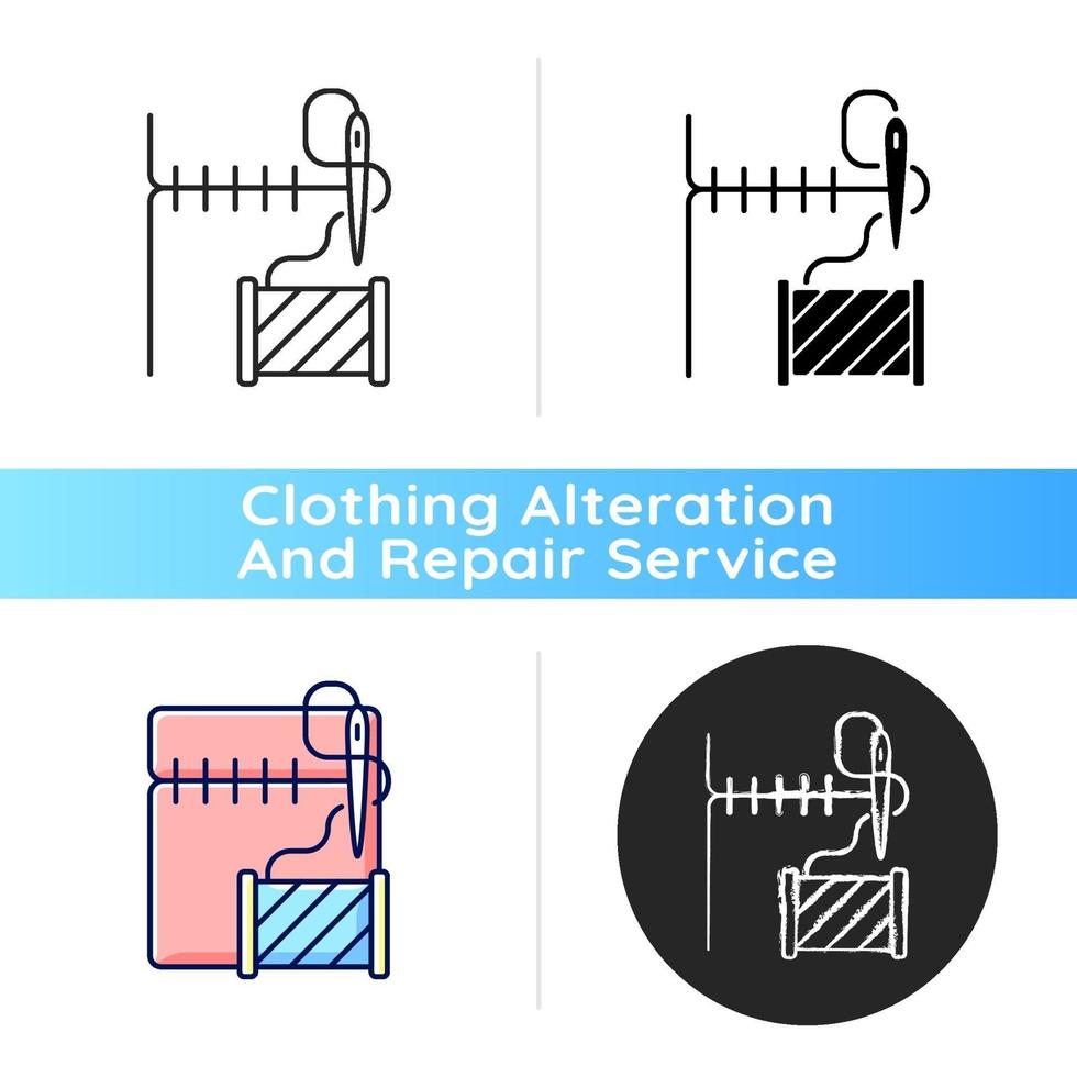 dobladillo y reparación de costuras icono lineal negro vector