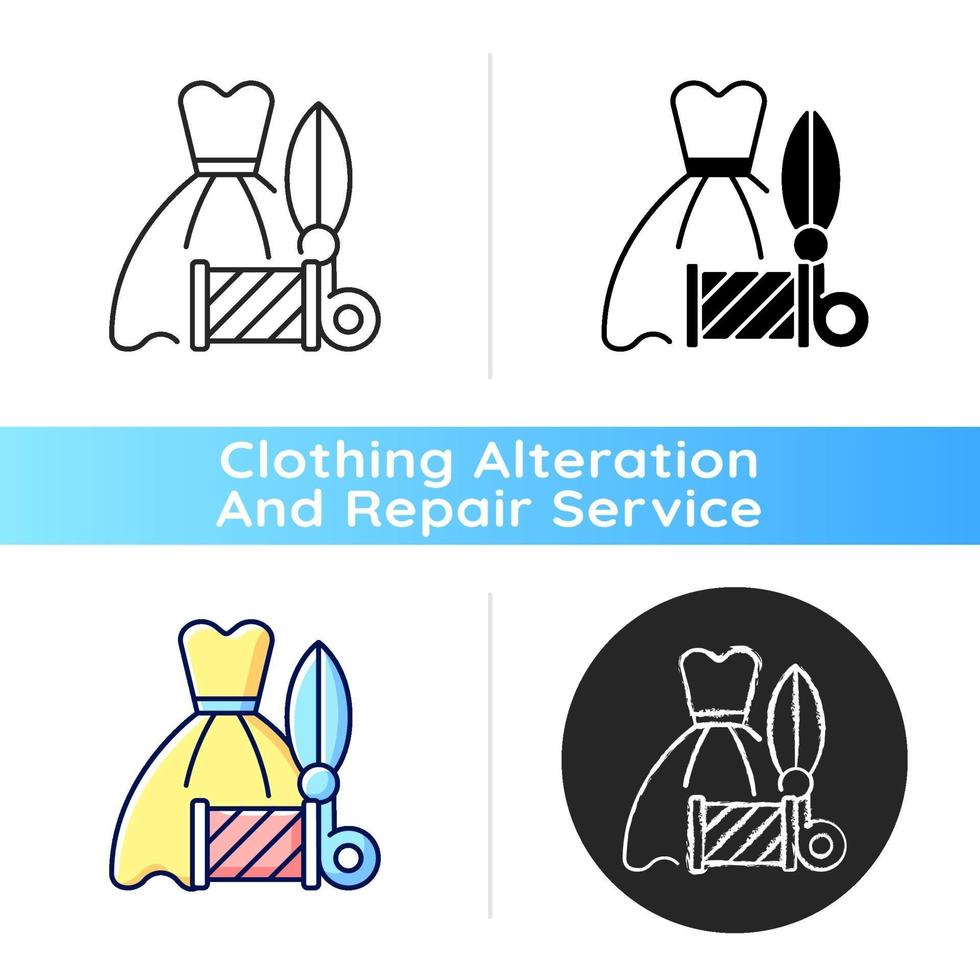 Wedding and prom gown alterations black linear icon vector