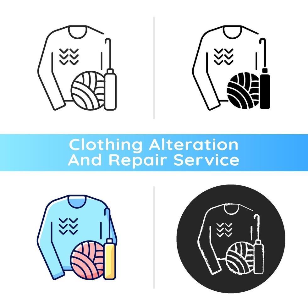 Knitwear alteration and repair black linear icon vector