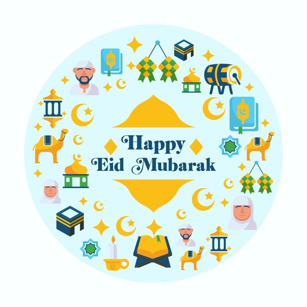 feliz eid mubarak conjunto de iconos vector