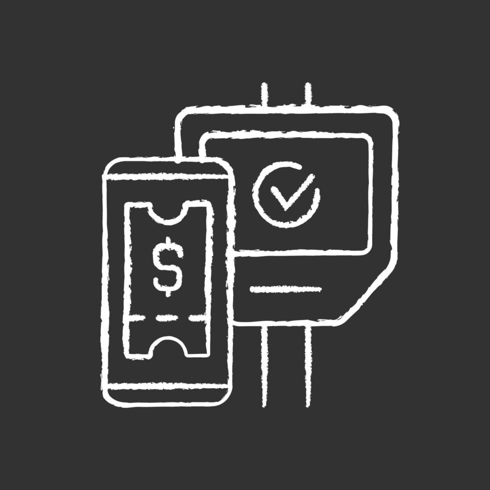 Contactless ticketing in public transport chalk white icon on black background vector