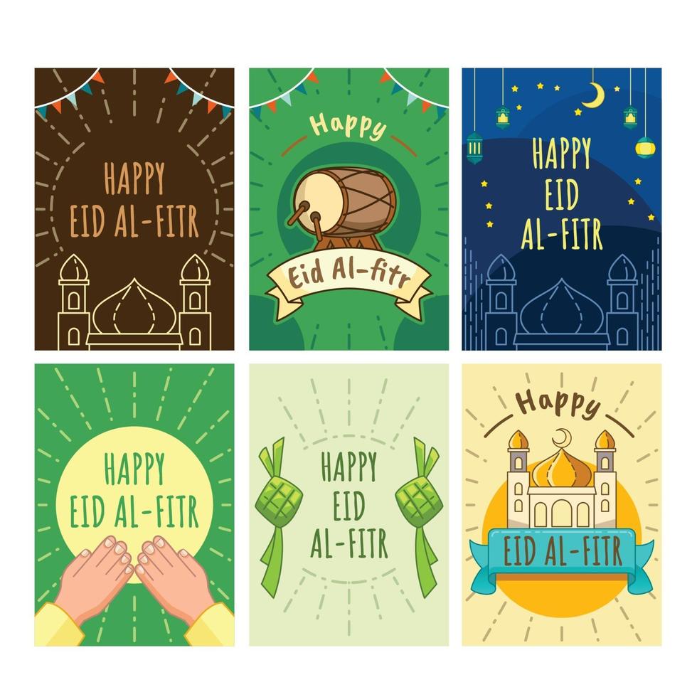 paquete de tarjetas de felicitación eid al fitr vector