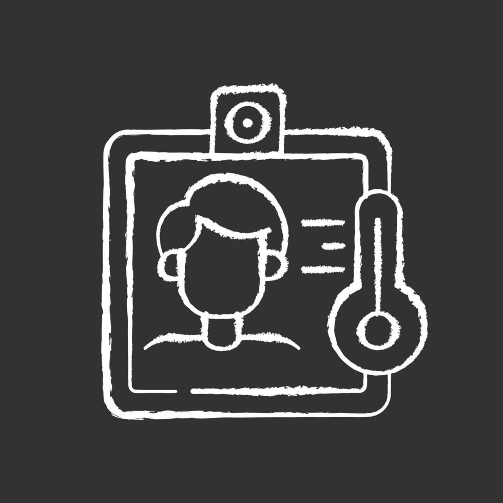 Contactless temperature screening chalk white icon on black background vector