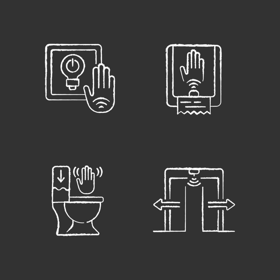 Contactless technology chalk white icons set on black background vector