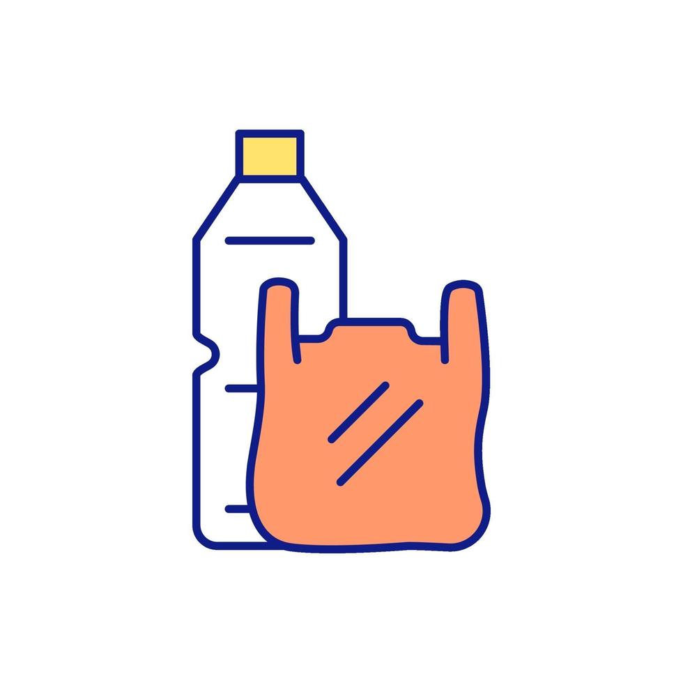 Plastic bottle and bag RGB color icon vector