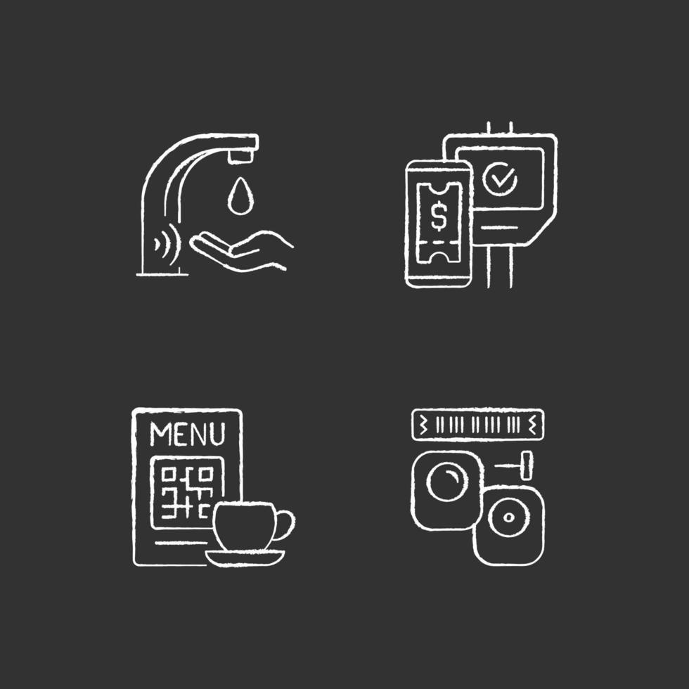 Contactless technology chalk white icons set on black background vector