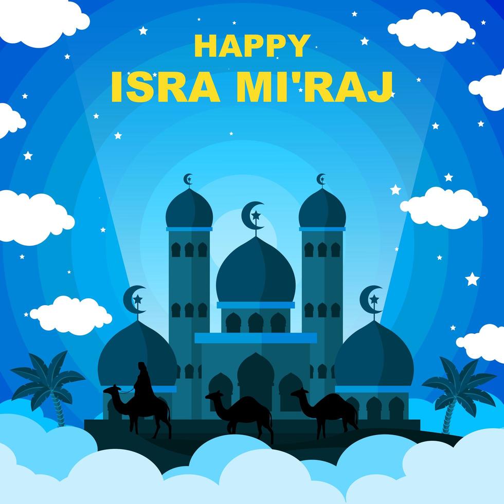 feliz isra mi'raj con fondo azul vector