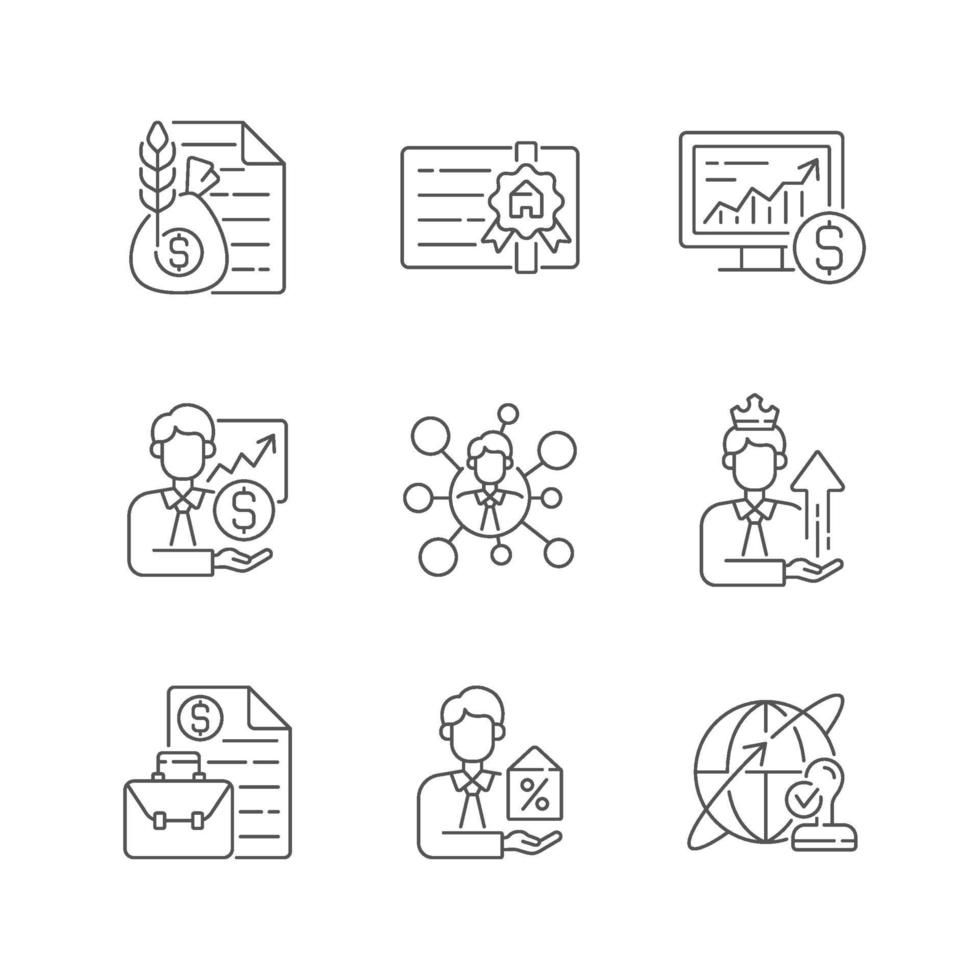 Financial advisor linear icons set vector