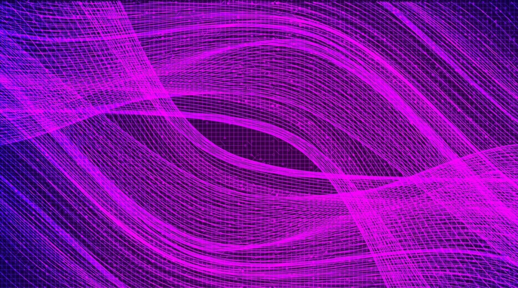 Waving Dynamic Line on Violet Circuit Microchip Technology Background vector