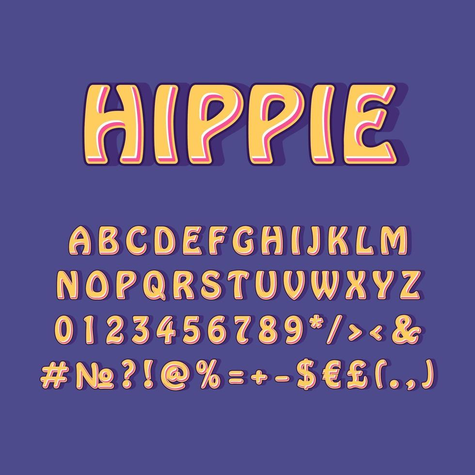 Hippie vintage 3d vector alphabet set