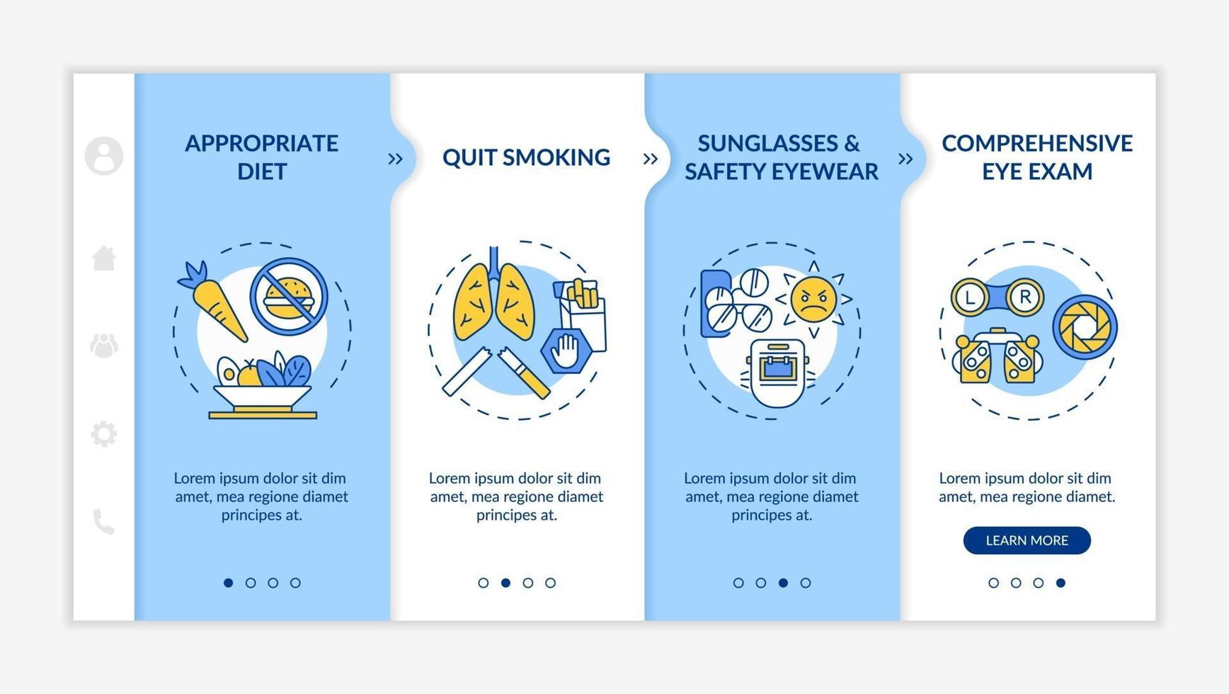 Eye health tips onboarding vector template