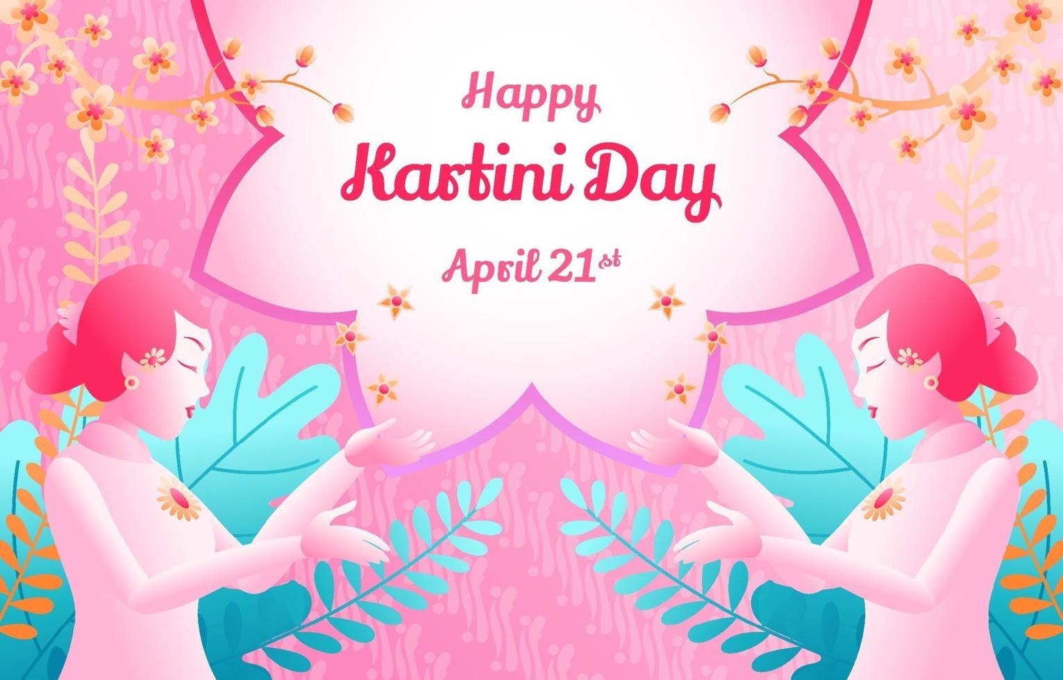 Kartini Day Floral, Foliage, and Batik Gradient Background vector