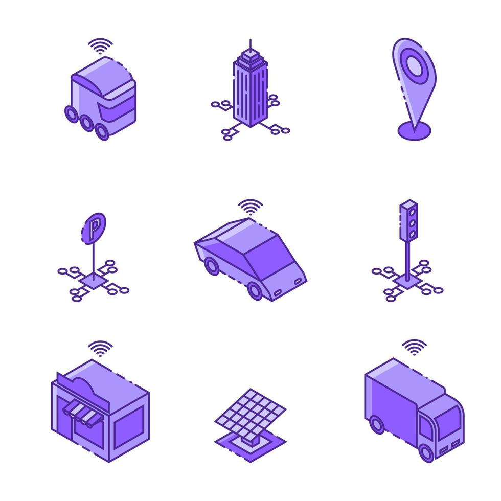 Smart City Isometric Linear Icon Set Design vector