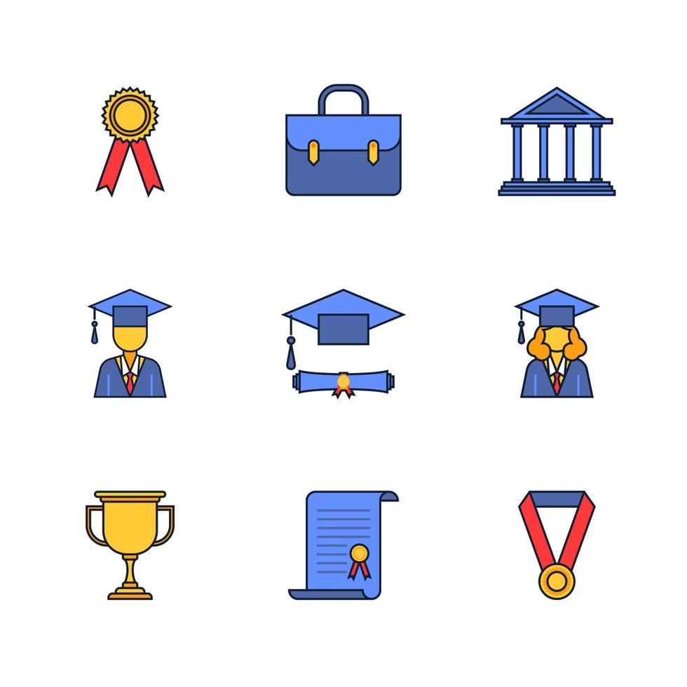 Education Graduation Color Linear Icon Set Design vector