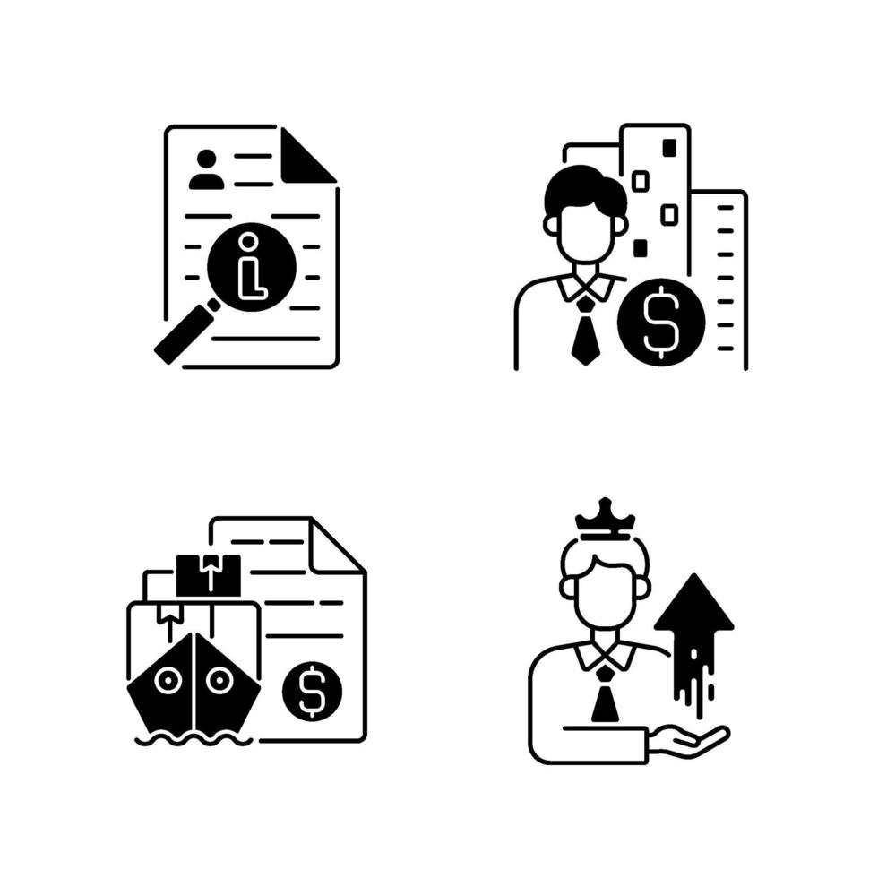 Brokerage black linear icons set vector