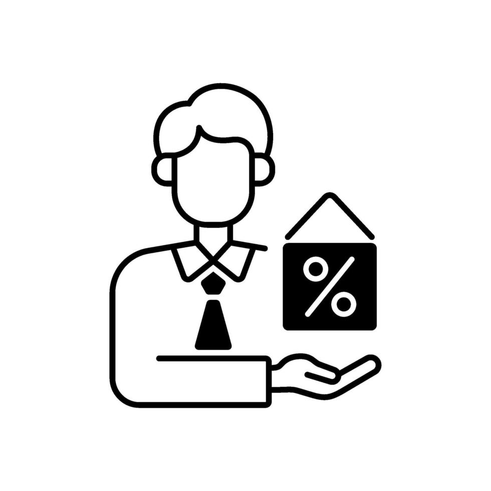 Mortgage broker black linear icon vector