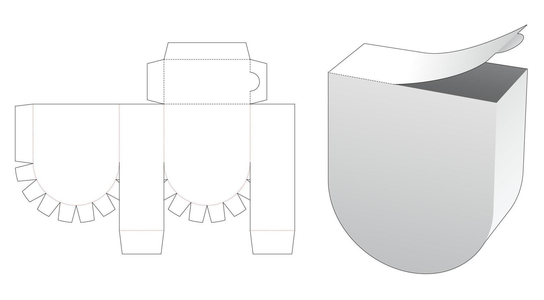 Top zipping bottom round box die cut template vector