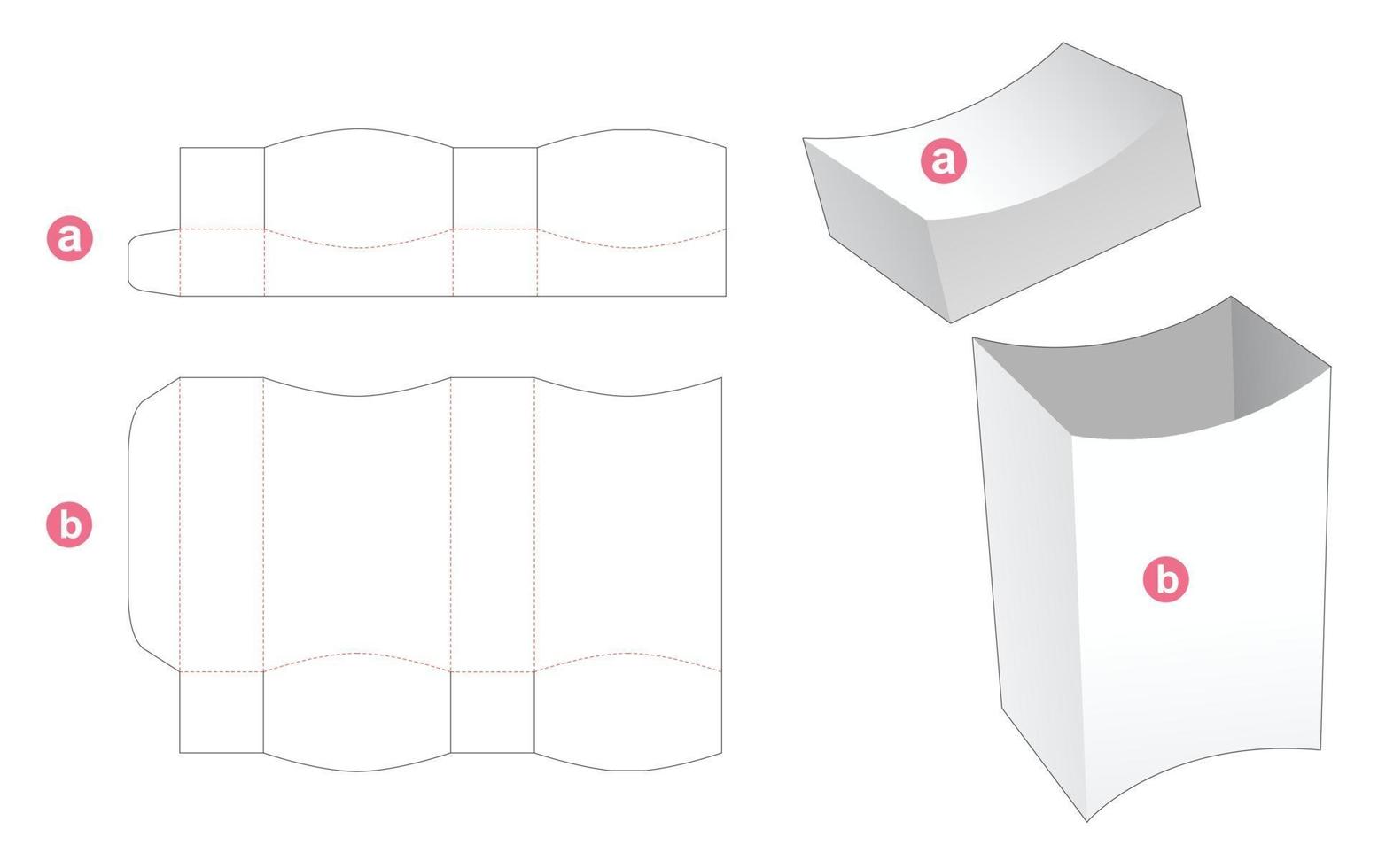 Top and bottom curved box with lid die cut template vector