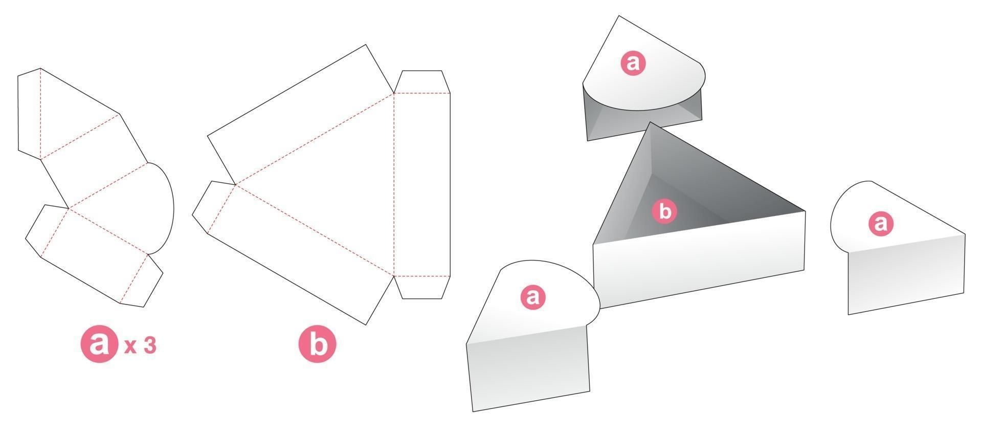 Triangular tray with 3 covers die cut template vector