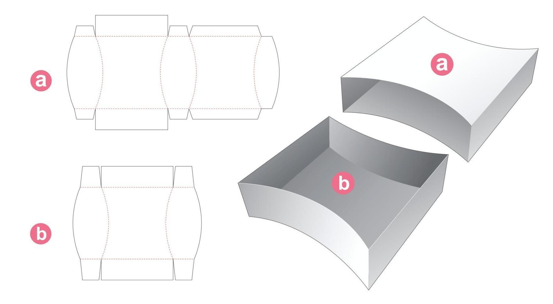 Curved side tray with cover die cut template vector