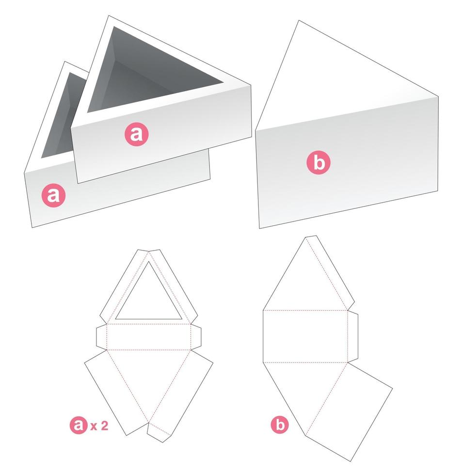 Double triangular tray with cover die cut template vector