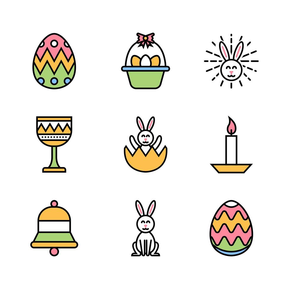 Easter Day Festivity Colorful Icon Design Set vector