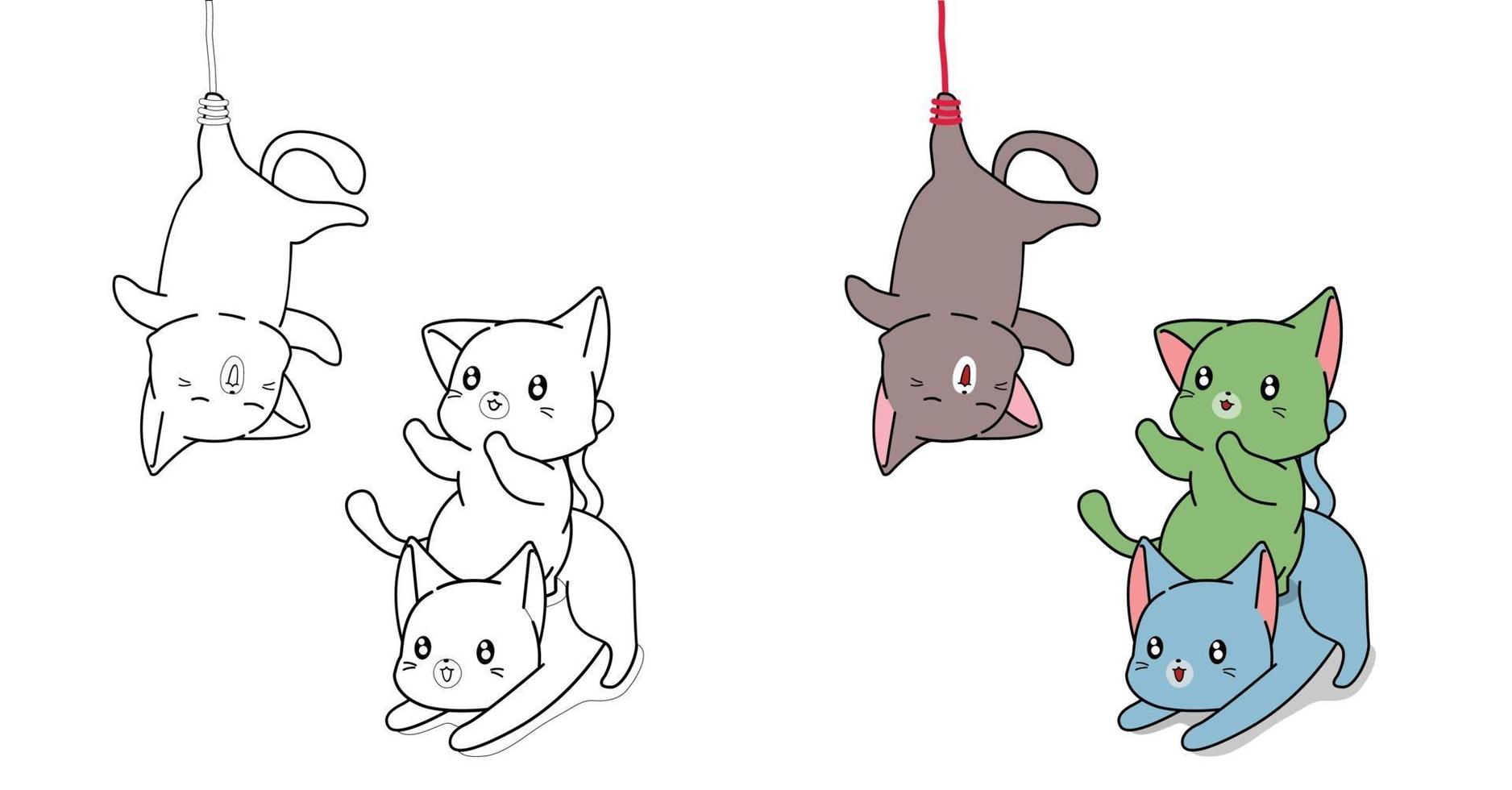 dibujos animados gato y amigos página para colorear para niños vector