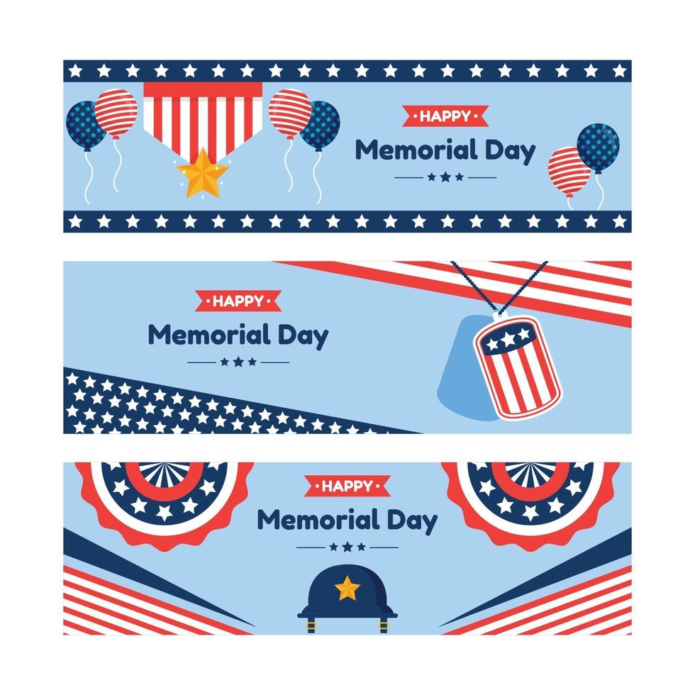 Set of Happy Memorial Day Banner vector