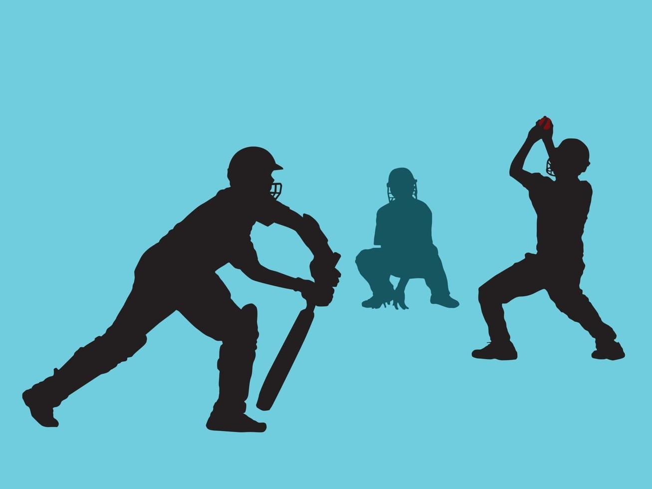 Jugadores de cricket en acción de juego en vector gráfico de ilustración