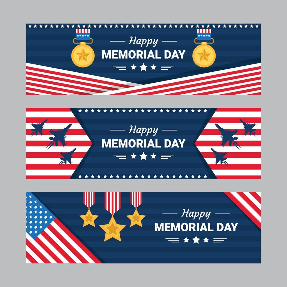 Set of Happy Memorial Day Banner vector