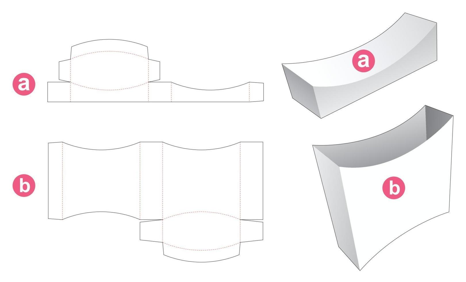 Curved tin box with lid die cut template vector