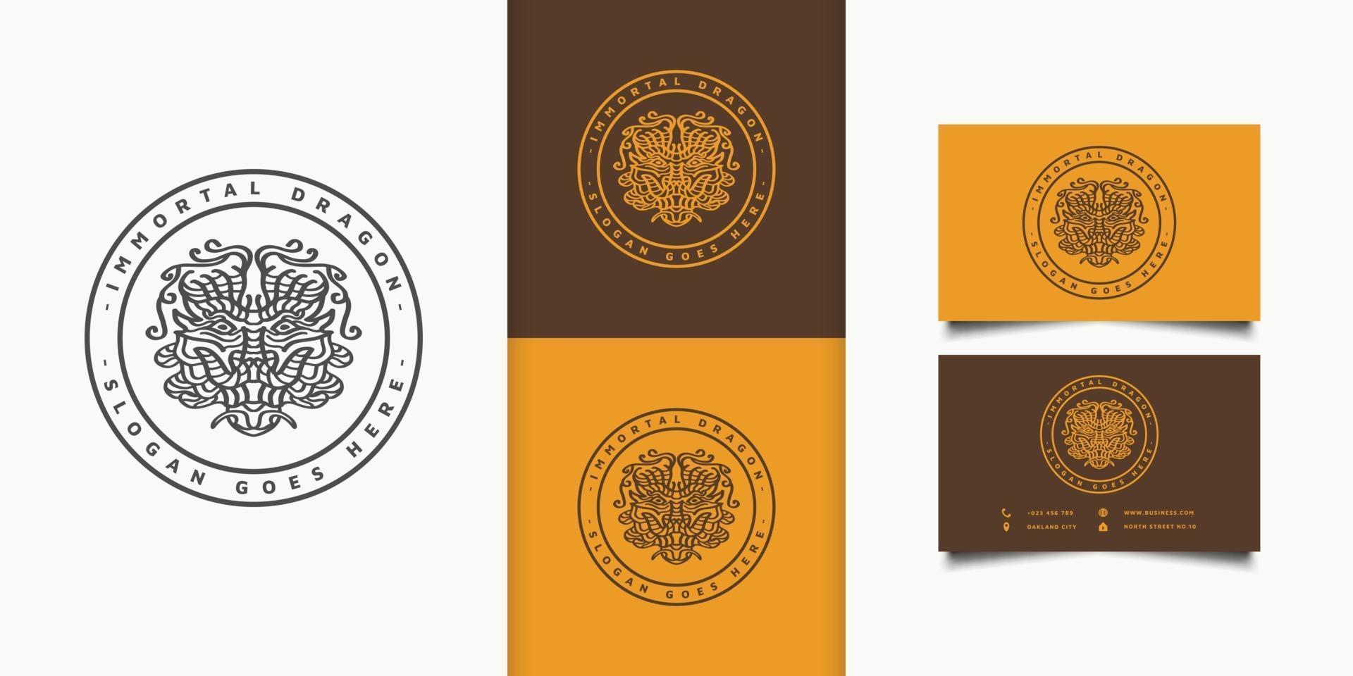 Logotipo de cabeza de dragón abstracto en un círculo con estilo de línea. se puede utilizar para la marca, la identidad comercial o el emblema vector