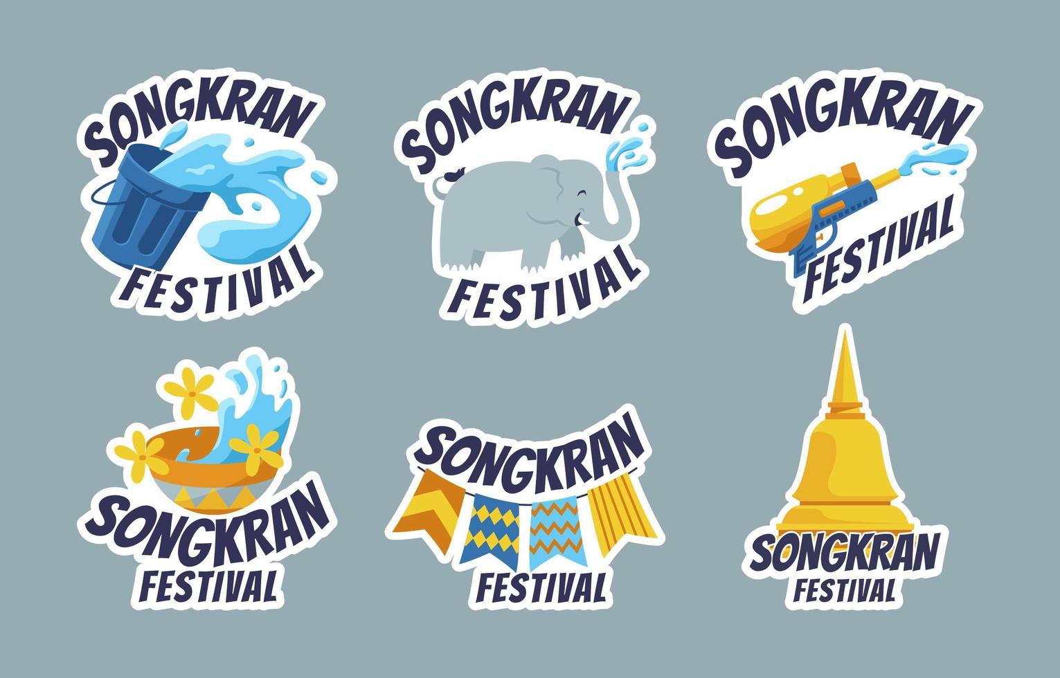 Funny Songkran Stickers Set vector